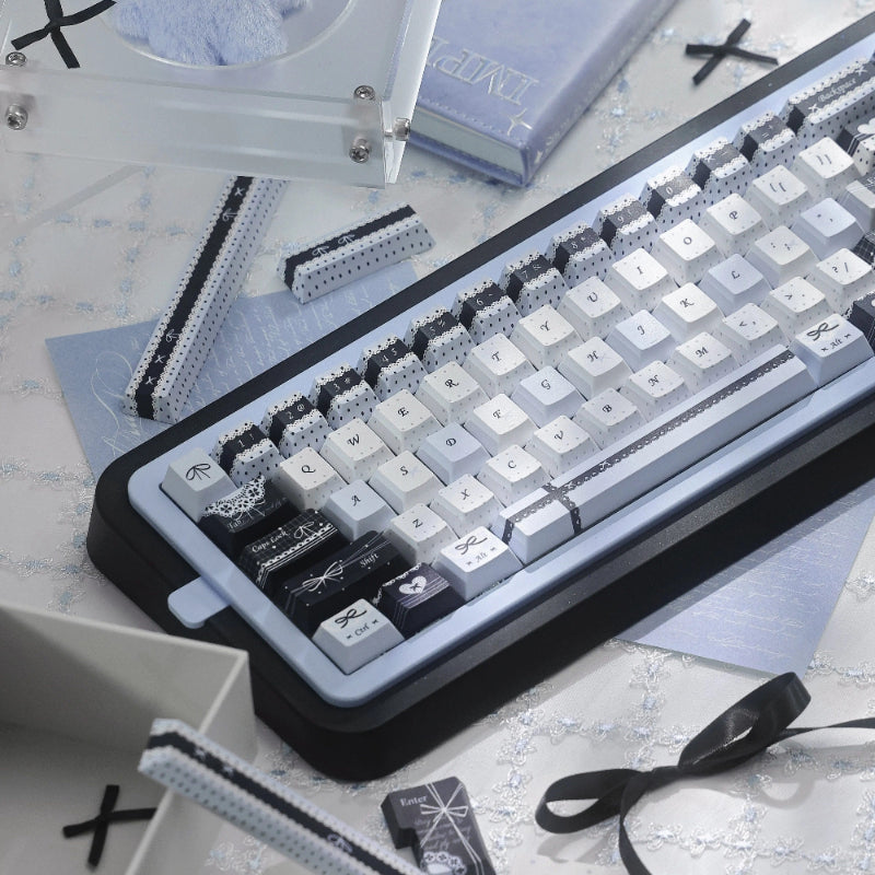 Handwritten-style Blue And Black Keycaps For Mechanical Keyboards FOA Profile Sublimated On All Five Sides