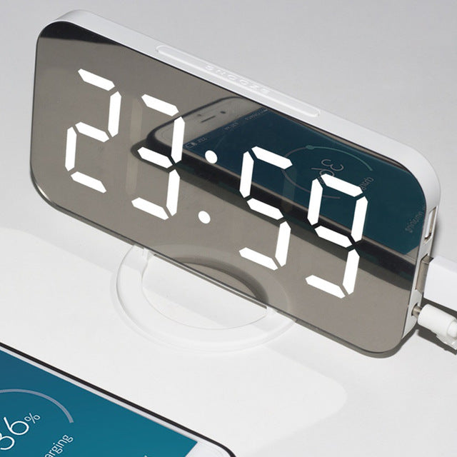 Led Alarm Clock Dual Usb Output Mobile Phone Charging Greedy Sleep Mirror Clock Digital Creative Clock Induction Optoelectronic Clock