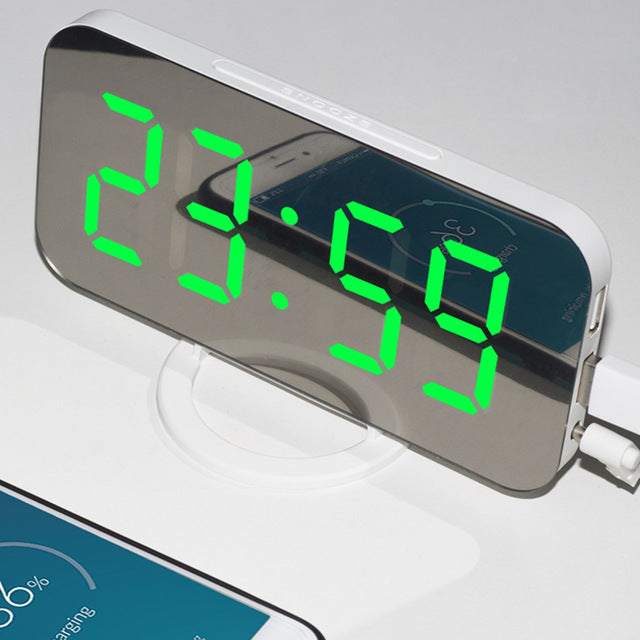 Led Alarm Clock Dual Usb Output Mobile Phone Charging Greedy Sleep Mirror Clock Digital Creative Clock Induction Optoelectronic Clock