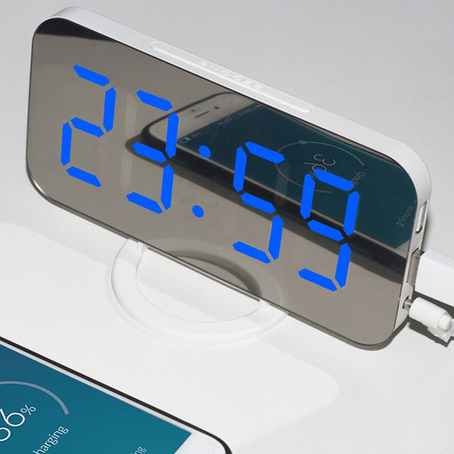 Led Alarm Clock Dual Usb Output Mobile Phone Charging Greedy Sleep Mirror Clock Digital Creative Clock Induction Optoelectronic Clock