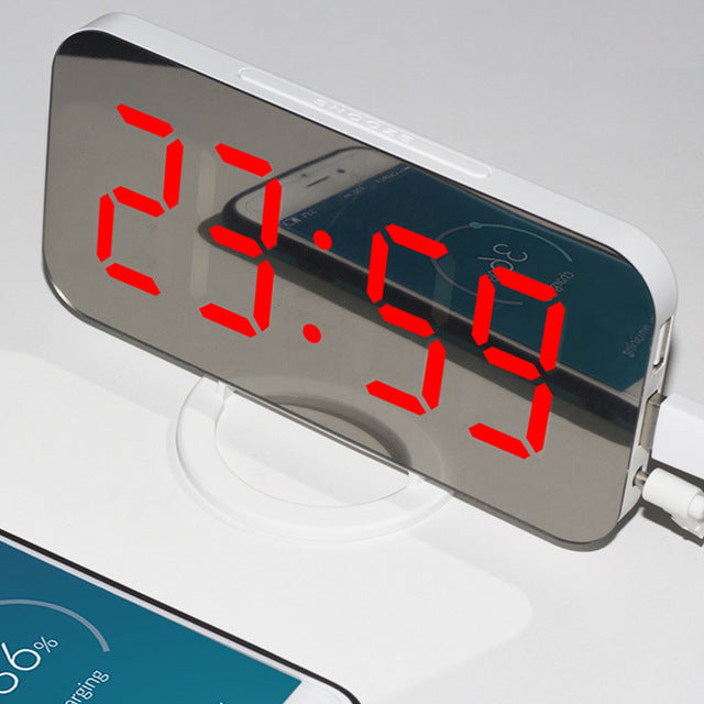 Led Alarm Clock Dual Usb Output Mobile Phone Charging Greedy Sleep Mirror Clock Digital Creative Clock Induction Optoelectronic Clock