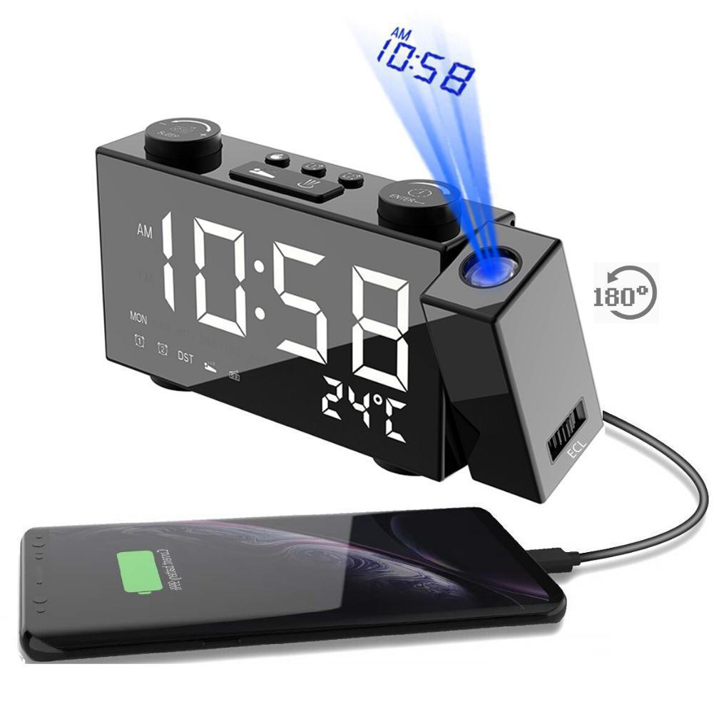 FM Radio Projection Alarm Clock With Digital Display USB Charging Electronic Clock With Temperature Display
