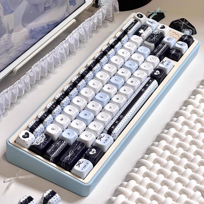 Handwritten-style Blue And Black Keycaps For Mechanical Keyboards FOA Profile Sublimated On All Five Sides
