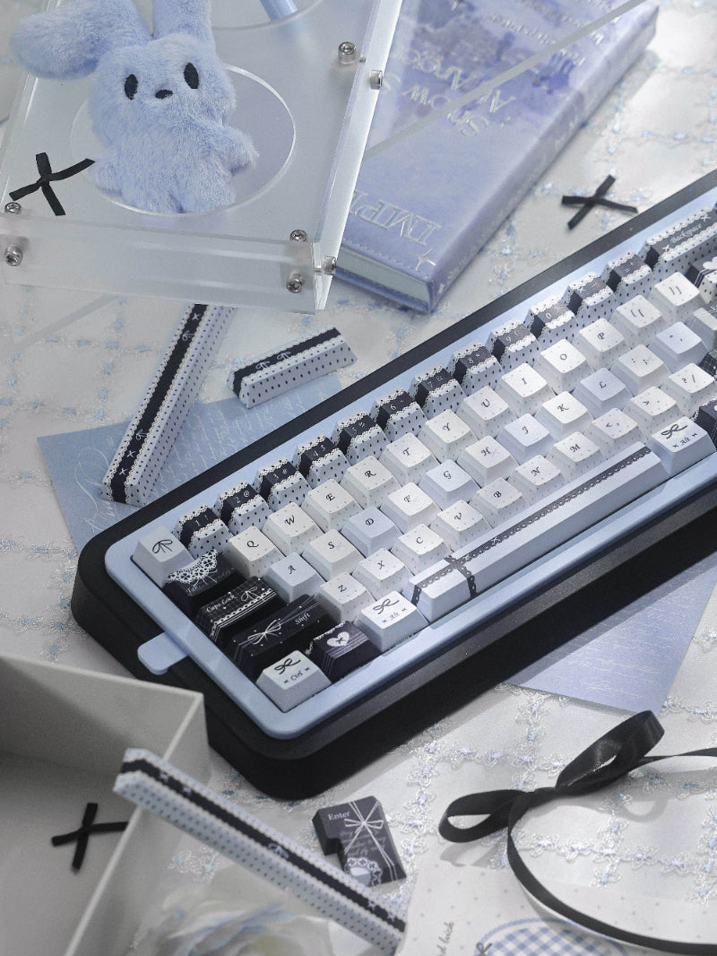 Handwritten-style Blue And Black Keycaps For Mechanical Keyboards FOA Profile Sublimated On All Five Sides