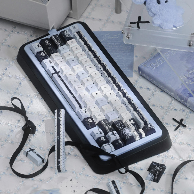 Handwritten-style Blue And Black Keycaps For Mechanical Keyboards FOA Profile Sublimated On All Five Sides