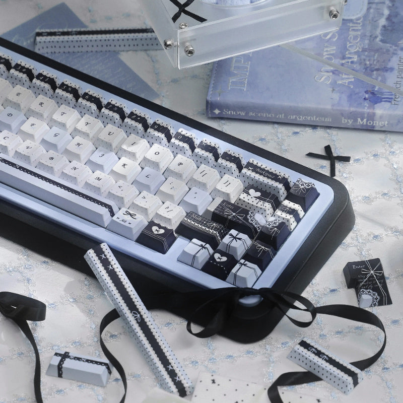 Handwritten-style Blue And Black Keycaps For Mechanical Keyboards FOA Profile Sublimated On All Five Sides