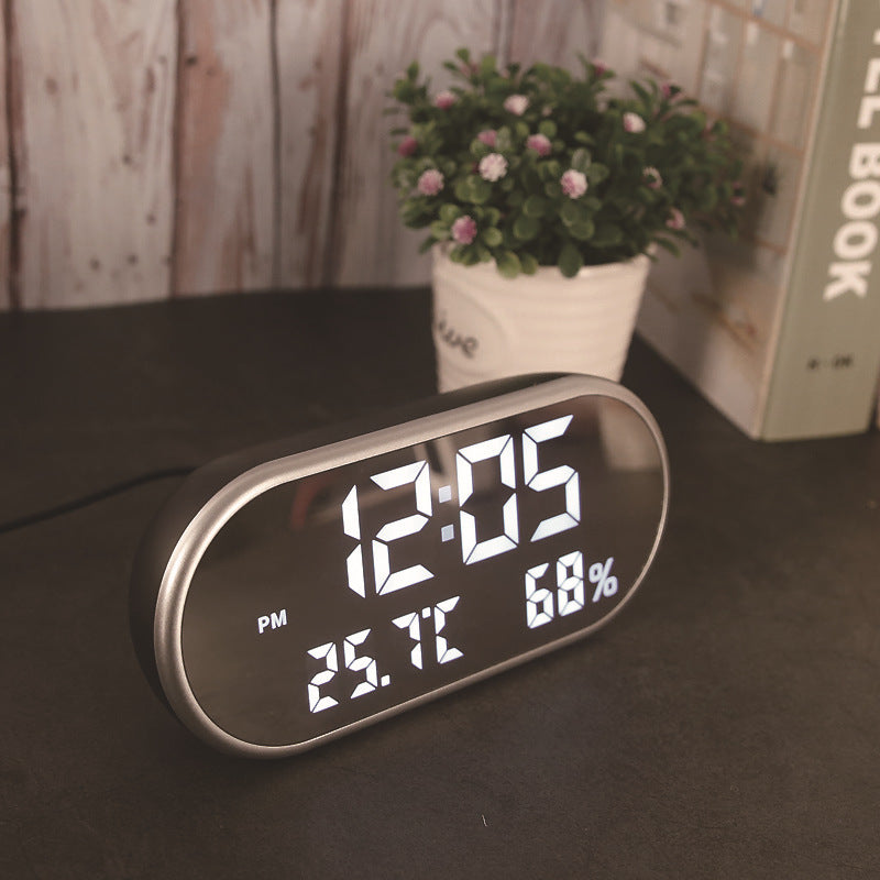 Dual USB Digital Setting Charging Temperature Moisture Meter Mirror LED Alarm Clock