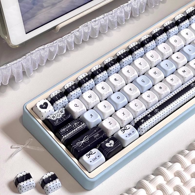 Handwritten-style Blue And Black Keycaps For Mechanical Keyboards FOA Profile Sublimated On All Five Sides